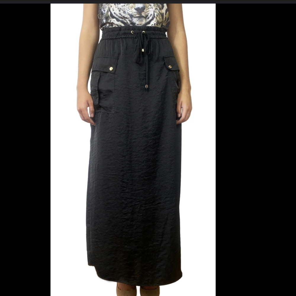 Michael Kors Black Drawstring Maxi Skirt